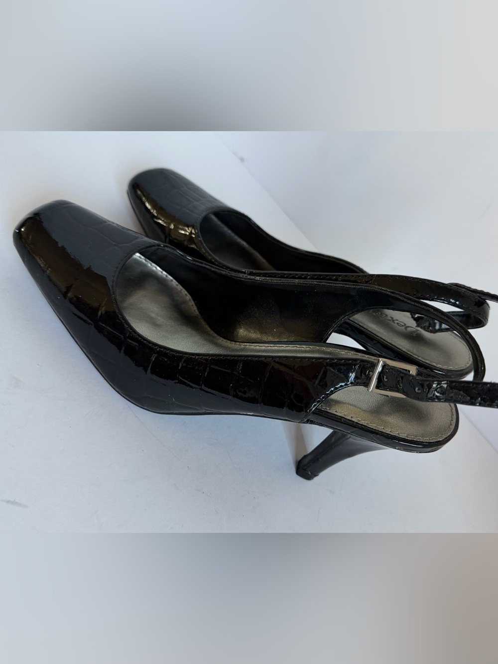 Dexter Black Patent Croc-Embossed Slingback Heels - Picture 2 of 4